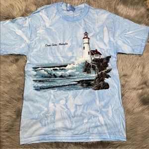 Ocean Shores Washington Lighthouse Blue Tie Dye T Shirt Large